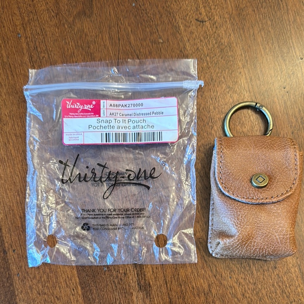 Thirty-One Caramel Distressed Snap To It Pebble Pouch